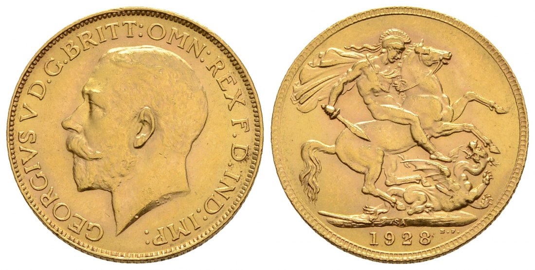 PEUS 4115 Großbritannien / Südafrika 7,32 g Feingold. Georg V. (1910 - 1936) Sovereign GOLD 1928 SA Pretoria Sehr schön +