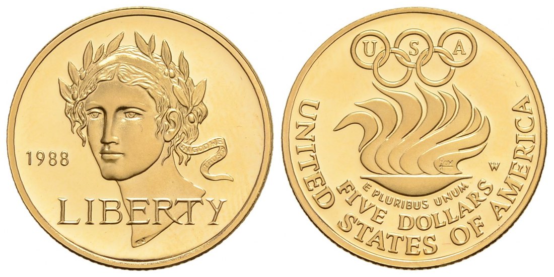 PEUS 4117 USA 7,52 g Feingold. Liberty 5 Dollars GOLD 1988 W Proof