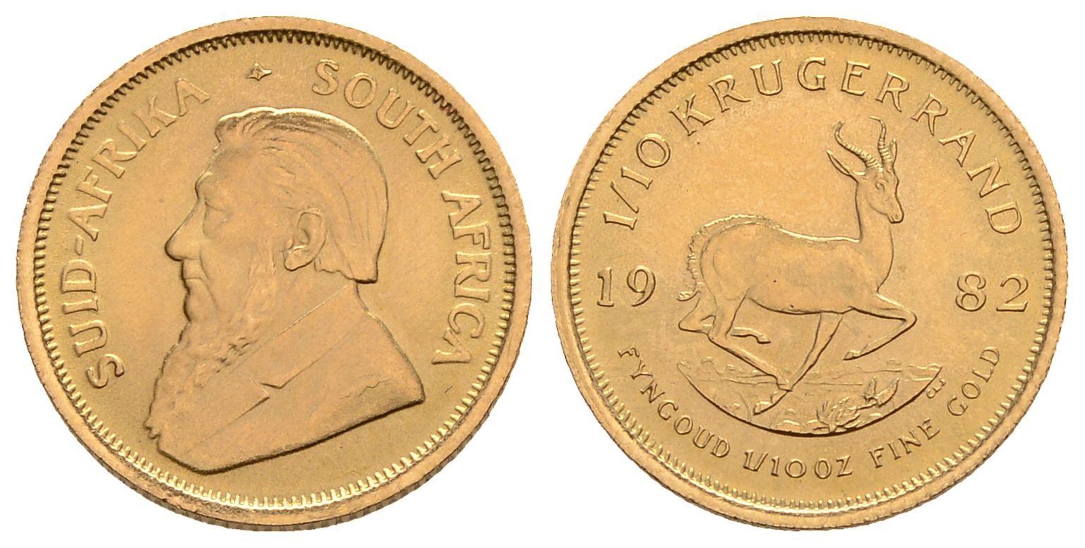 PEUS 4124 Süd-Afrika 3,11 g Feingold 1/10 Krügerrand GOLD 1/10 Unze 1982 Fast Stempelglanz