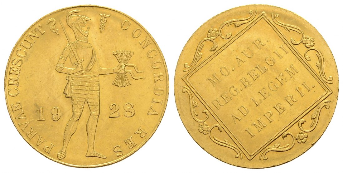 PEUS 4126 Niederlande 3,43 g Feingold. Ritter mit Schwert + Pfeilbündel 1 Dukat GOLD 1928 Utrecht Kl. Kratzer, fast Stempelglanz