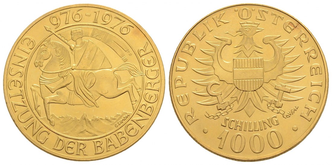 PEUS 4130 Österreich 12,15 g Feingold. Einsetzung der Babenberger 1000 Schilling GOLD 1976 Stempelglanz