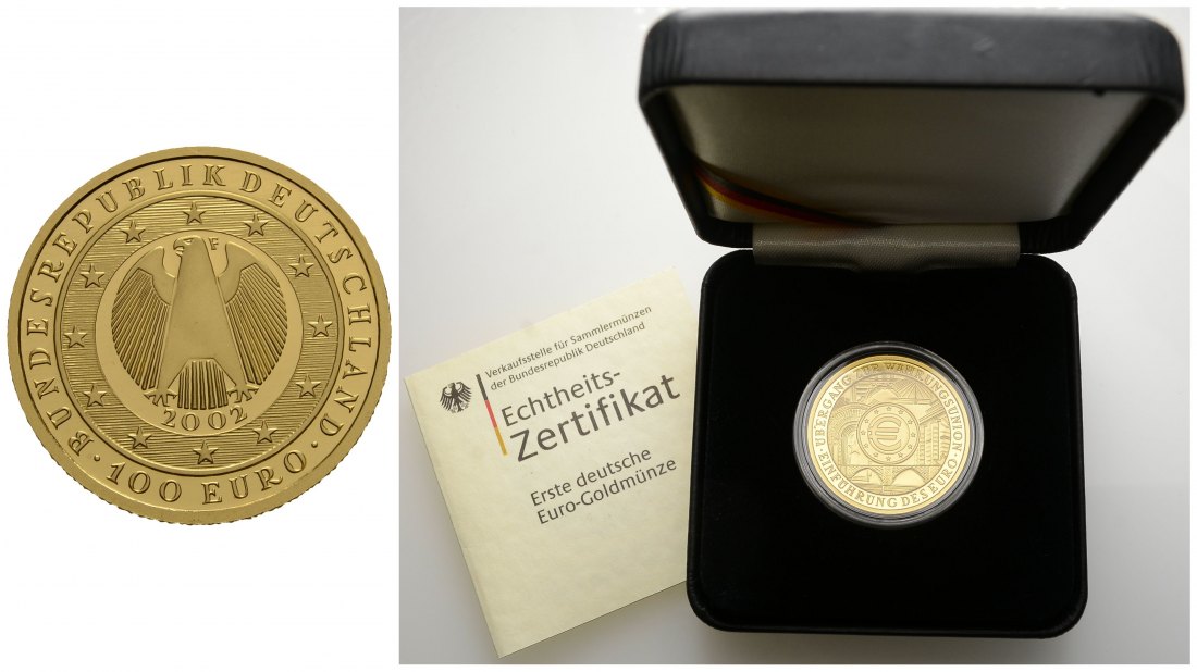 PEUS 4153 BRD 15,55 g Feingold. Währungsunion mit Etui + Zertifikat 100 Euro GOLD 1/2 Unze 2002 F Stuttgart Stempelglanz (Kapsel)