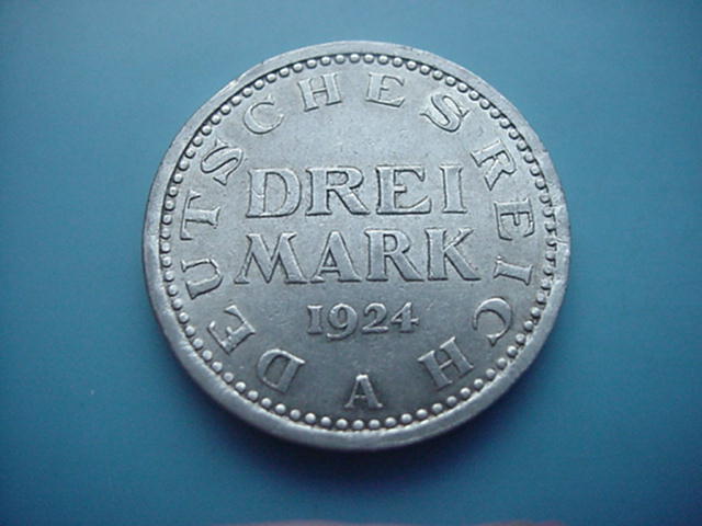 Weimarer Reublik 3 Mark 1924-Silber