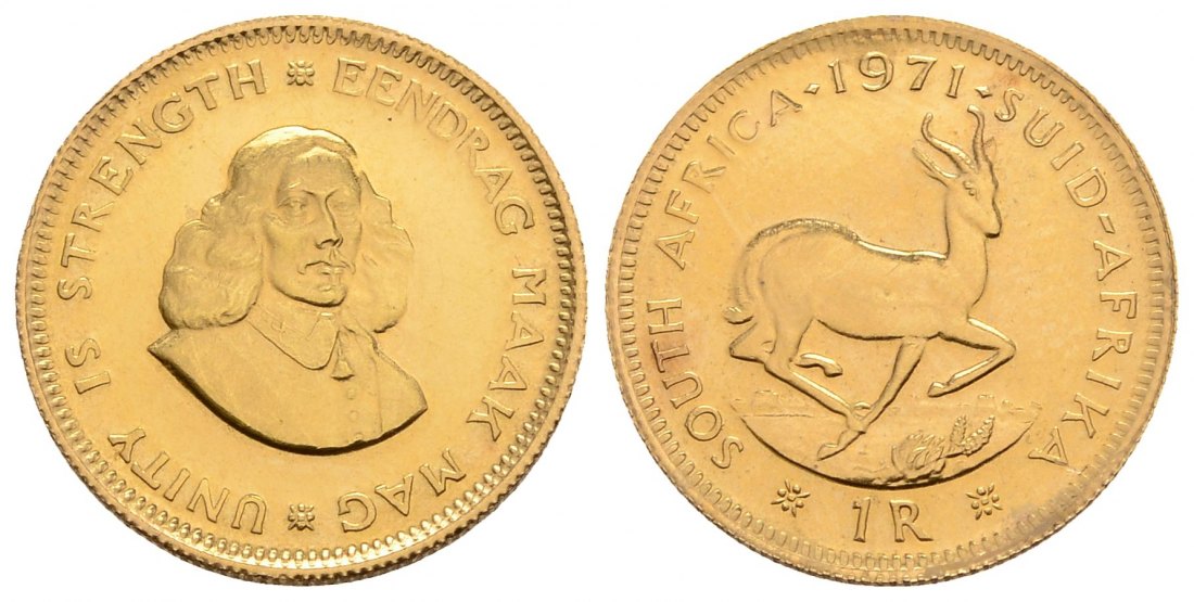 PEUS 4103 Südafrika 3,66 g Feingold 1 Rand GOLD 1971 Fast Stempelglanz