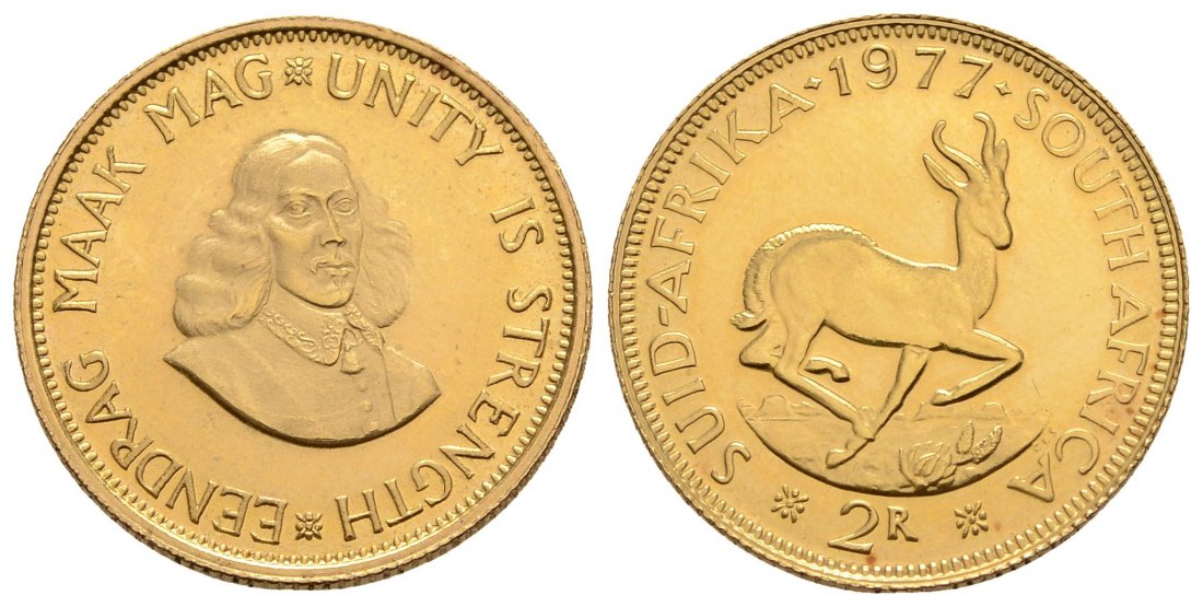 PEUS 4105 Südafrika 7,32 g Feingold 2 Rand GOLD 1977 Kl. Kratzer, fast Stempelglanz