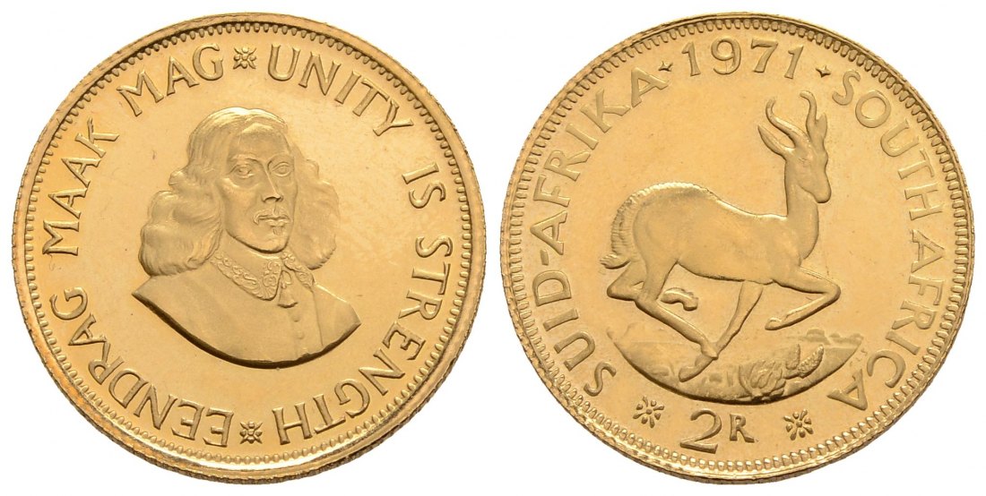 PEUS 4106 Südafrika 7,32 g Feingold 2 Rand GOLD 1971 Kl. Kratzer, fast Stempelglanz