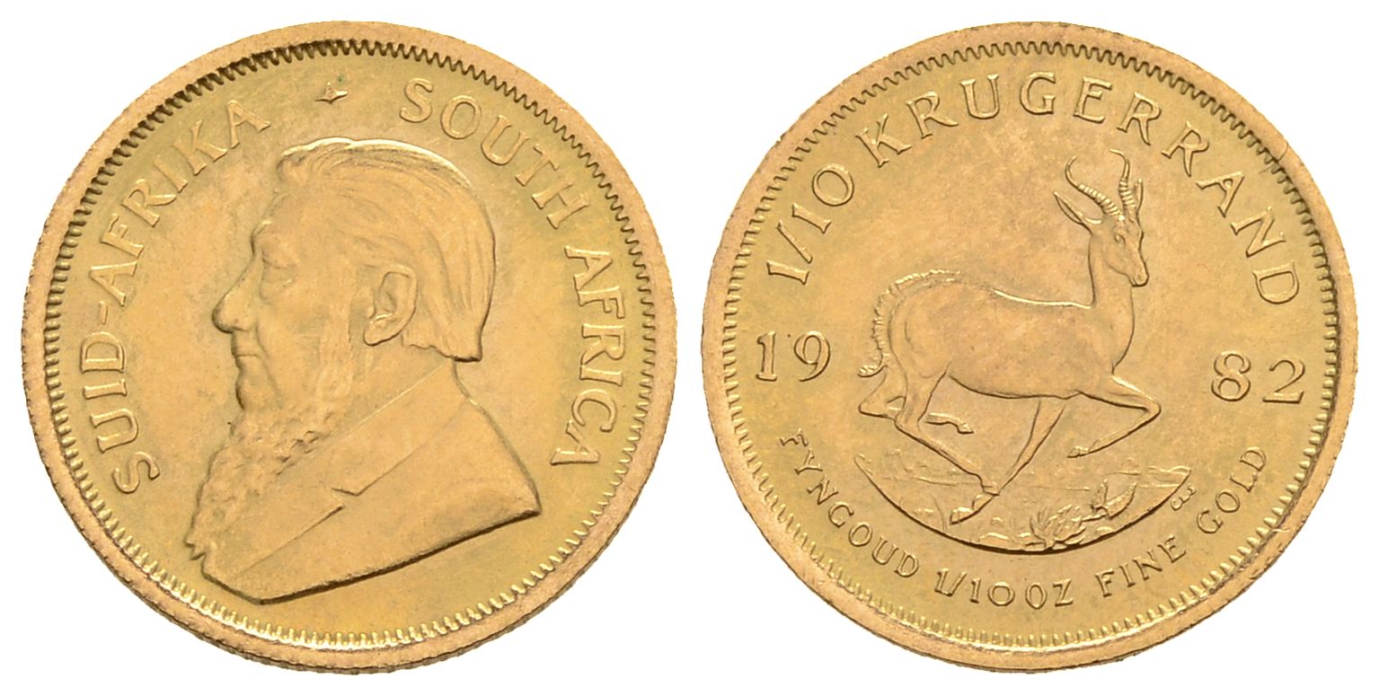 PEUS 4125 Süd-Afrika 3,11 g Feingold 1/10 Krügerrand GOLD 1/10 Unze 1982 Fast Stempelglanz