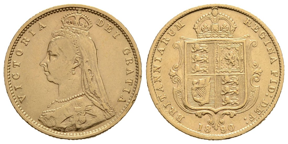PEUS 4159 Grossbritannien 3,66 g Feingold. Victoria (1837 - 1901) Jubiläumsbüste mit Witwenschleier 1/2 Sovereign GOLD 1890 Sehr schön