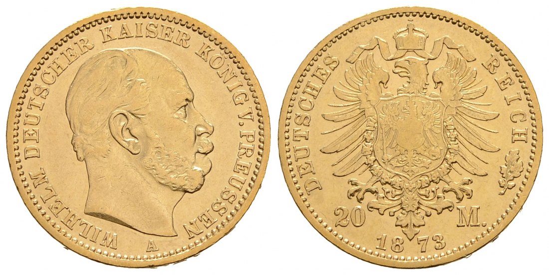 PEUS 4163 Preußen - Kaiserreich 7,16 g Feingold. Wilhelm I. (1861 - 1888) 20 Mark GOLD 1873 A Sehr schön