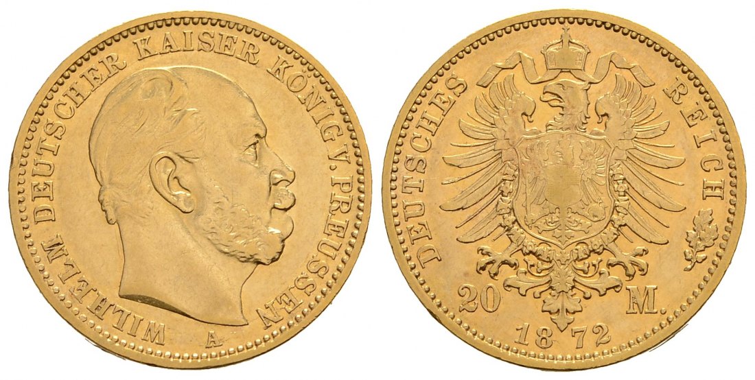 PEUS 4164 Kaiserreich - Preußen 7,16 g Feingold. Wilhelm I. (1861 - 1888) 20 Mark GOLD 1872 A Berlin Sehr schön