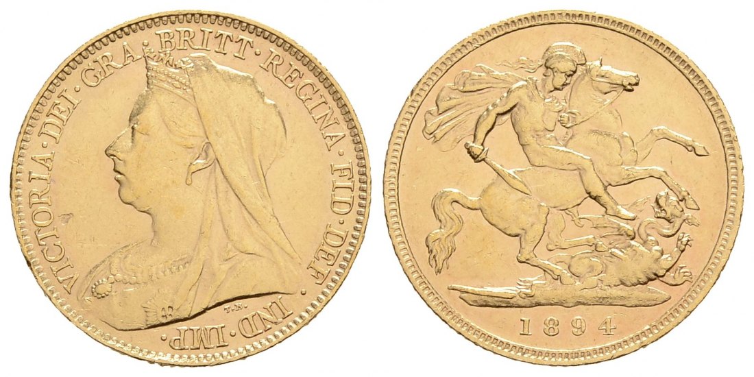 PEUS 4166 Großbritannien 3,66 g Feingold. Witwenschleier Victoria (1837 - 1901) 1/2 Sovereign GOLD 1894 Sehr schön