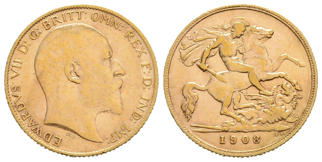 PEUS 4170 Großbritannien 3,66 g Feingold. Eduard (1901 - 1910) 1/2 Sovereign GOLD 1908 Sehr schön