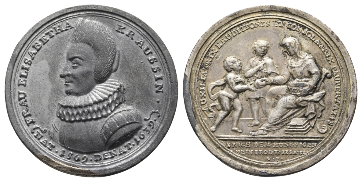  Medaille 1639; Alter Zinnguss, Rückseite noch versilbert, 31,20 g, Ø 42,7 mm   