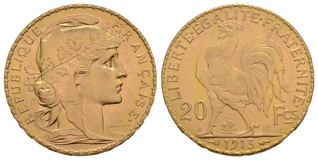 PEUS 4174 Frankreich 5,81 g Feingold. Marianne 20 Francs GOLD 1913 Sehr schön +