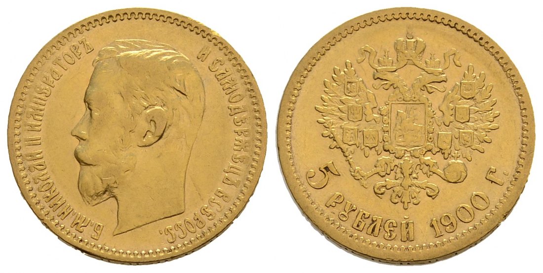 PEUS 4175 Russland 3,87 g Feingold. Zar Nikolaus II. (1894 - 1917) 5 Rubel GOLD 1900 ФЗ (FZ) Sehr schön