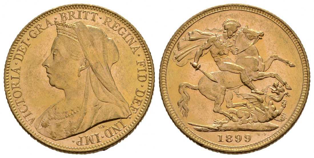 PEUS 4181 Großbritannien / Australien 7,32 g Feingold. Victoria (1837 - 1901) mit Witwenschleier Sovereign GOLD 1899 M Melbourne Sehr schön