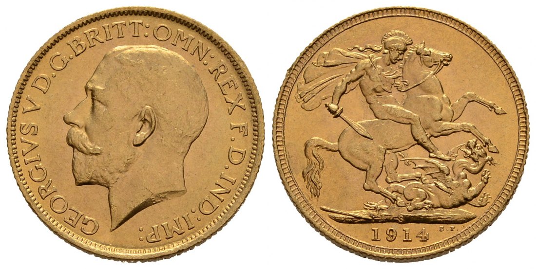 PEUS 4182 Grossbritannien/Australien 7,32 g Feingold. George V. (1910 - 1936) Sovereign GOLD 1914 S Sydney Vorzüglich