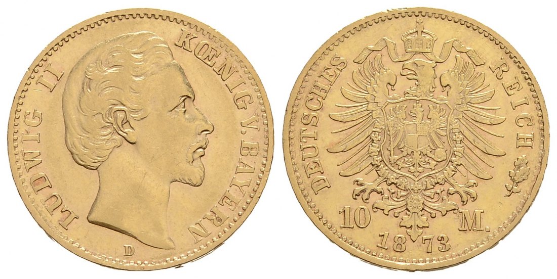 PEUS 4183 Kaiserreich - Bayern 3,58 g Feingold. Ludwig II. (1864 - 1886) 10 Mark GOLD 1873 D Sehr schön
