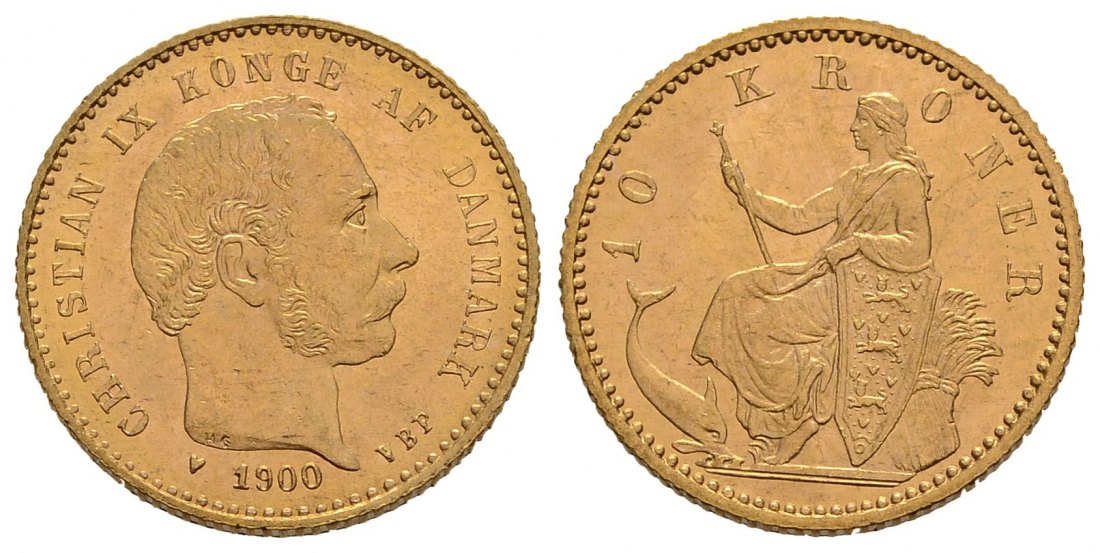 PEUS 4185 Dänemark 4,03 g Feingold. Christian IX. (1863 - 1906) 10 Kronen GOLD 1900 VBP Kl. Kratzer, fast Vorzüglich