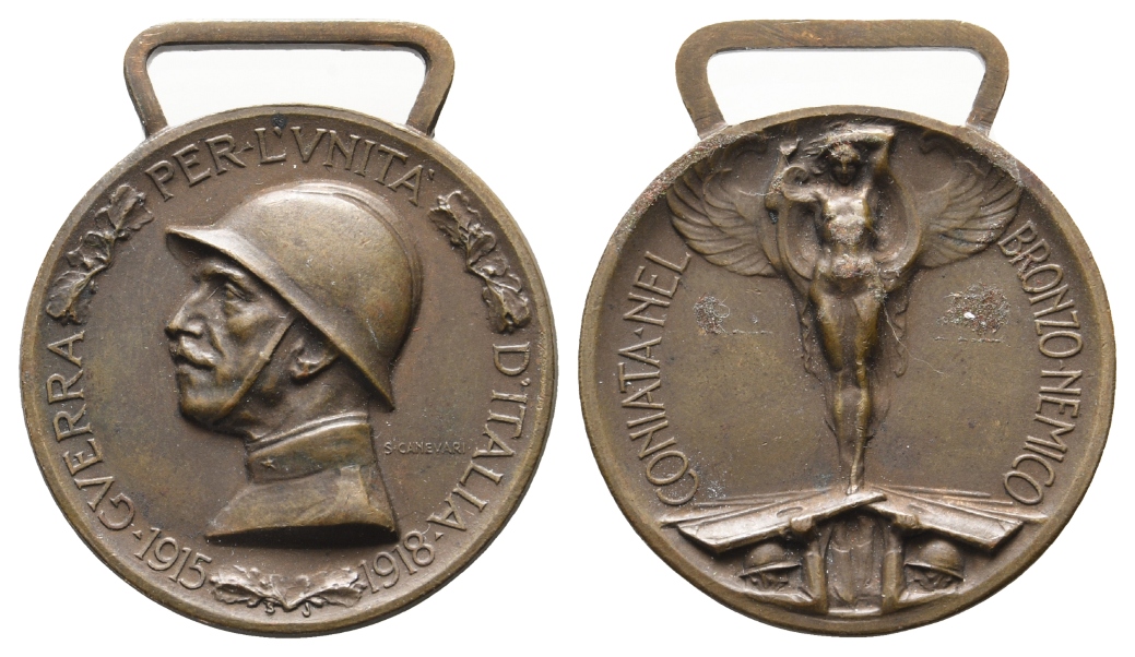 Italien, Medaille 1918; Bronze, tragbar, 12,80 g, Ø 32,4 mm   