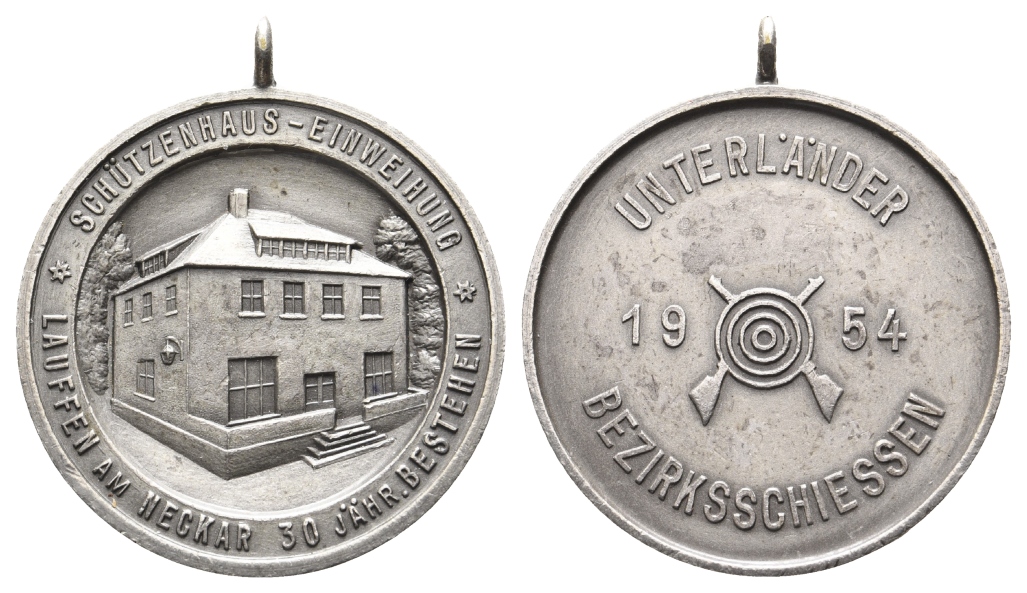  Lauffen, Schützenmedaille 1954; Neusilber, tragbar, 15,92 g, Ø 34,5 mm   