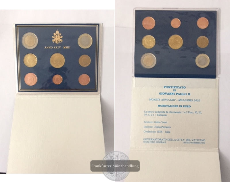  Vatican  ANNO XXIV-2002  Euro-Kursmünzensatz   FM-Frankfurt   