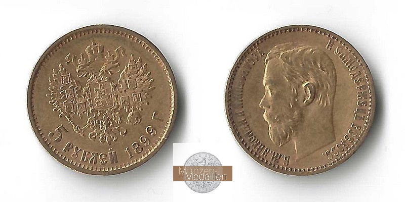 Russland  5 Rubel MM Frankfurt Feingold: 3,87g Zar Nikolaus II. 1894-1917 1899 