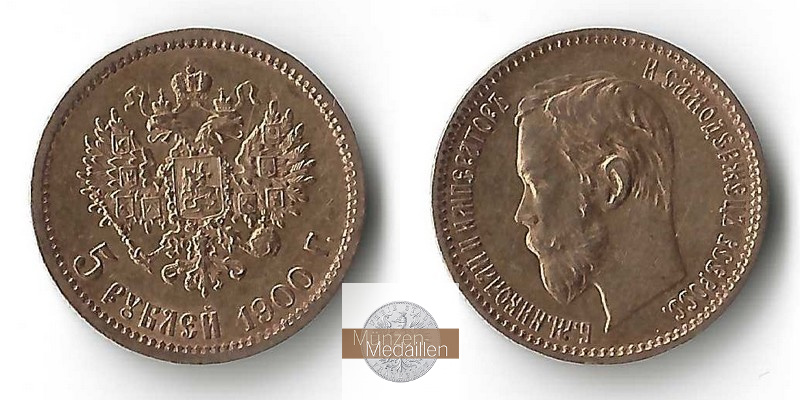 Russland  5 Rubel MM Frankfurt Feingold: 3,87g Zar Nikolaus II. 1894-1917 1900 