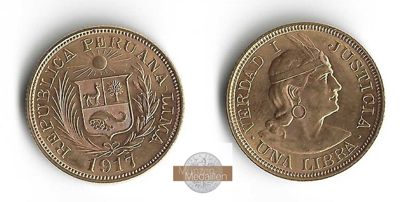 Peru MM-Frankfurt Feingold: 7,32g 1 Libra 1917 ss