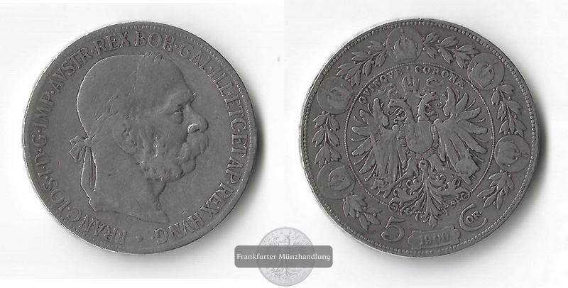  Österreich 5 Kronen  1900   Franz Josef I.  1848-1916   FM-Frankfurt  Feinsilber: 21,6g   