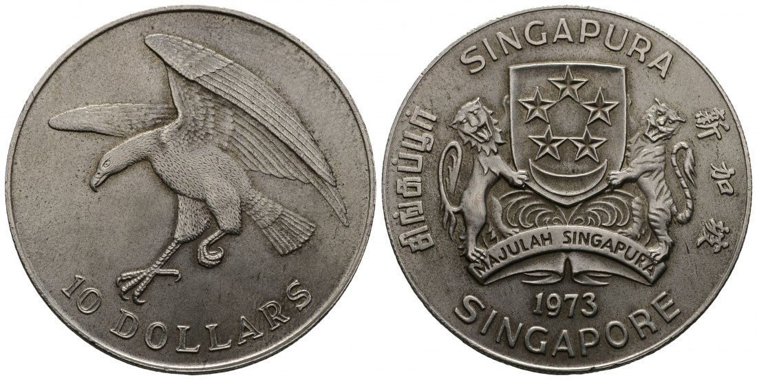 PEUS 4192 Singapur 28 g Feinsilber. 10 Dollars SILBER 1973 Stempelglanz