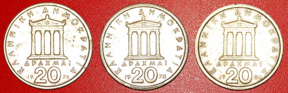  * KOMPLETT-SET PERIKLES (um 495 – 429 v.d.Z.): GRIECHENLAND ★ 20 DRACHMEN 1976-1980! OHNE VORBEHALT!   