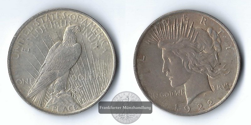  USA,  1 Dollar  1922  Peace Dollar    FM-Frankfurt    Feinsilber: 24,06g   