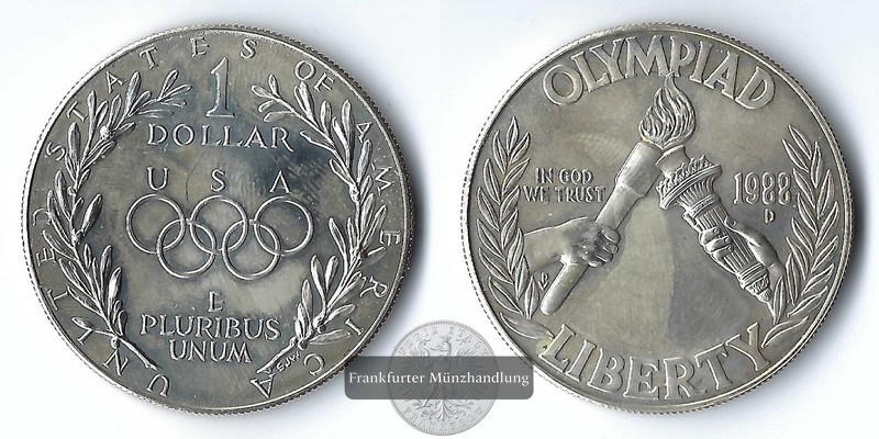  USA,  1 Dollar   1988 D   Olympiade Seoul   FM-Frankfurt   Feinsilber: 24,06g   