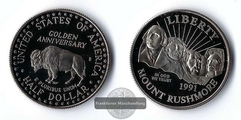  USA,  Half Dollar  1991 S Mount Rushmore   FM-Frankfurt    Cu-Ni  11,34g   