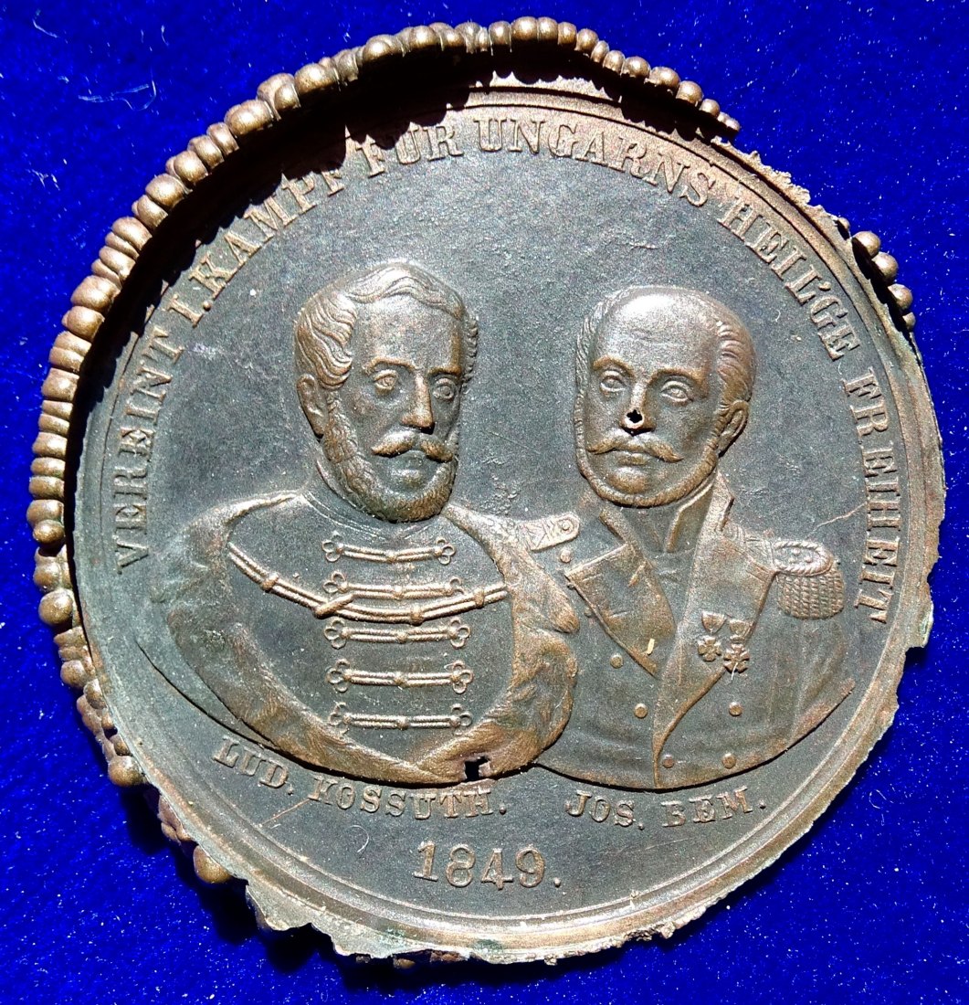  Ungarische Revolution 1848/1849 Vorderseite der Medaille auf Kossuth & Bem.   