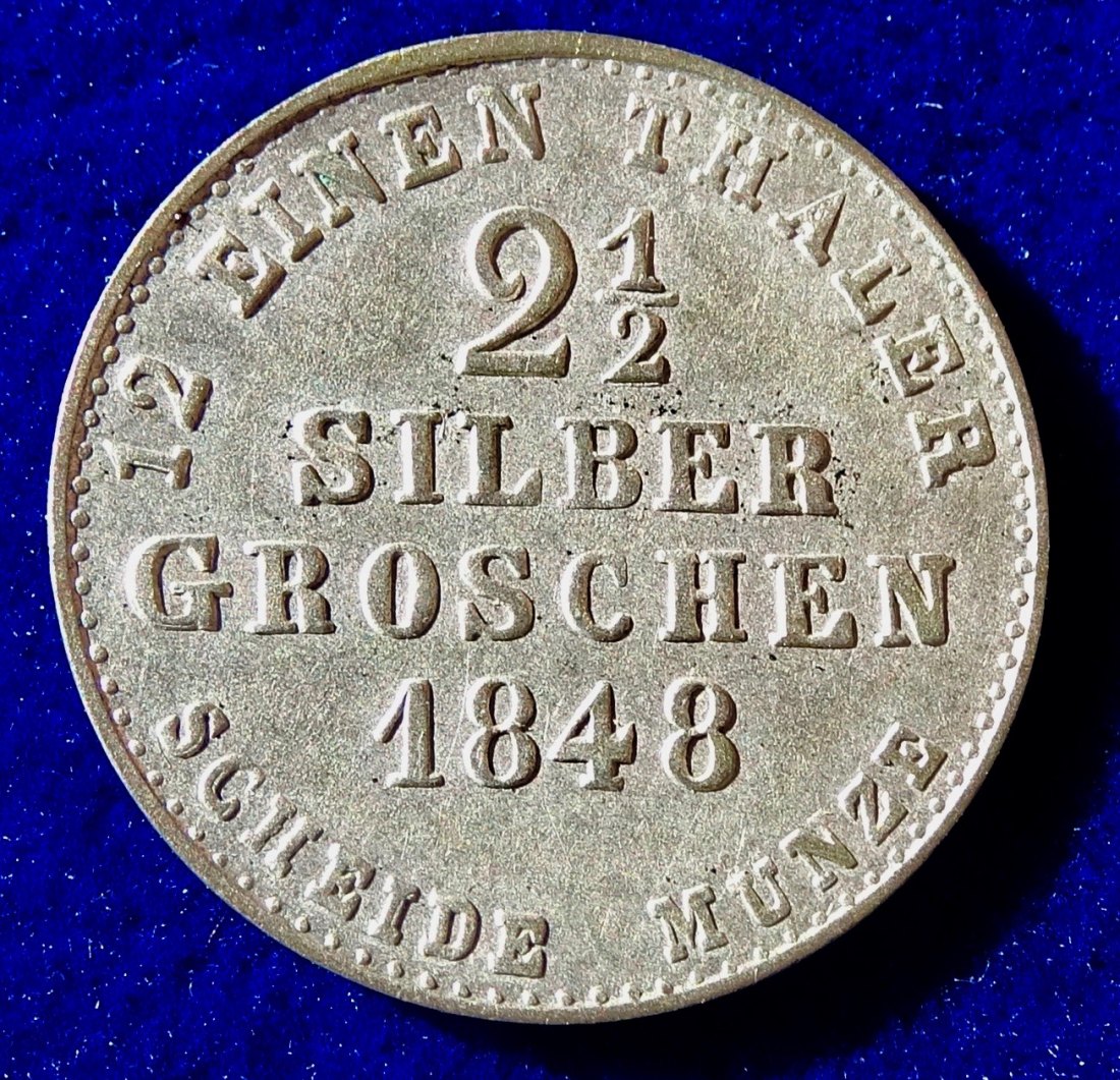  Oldenburg (Großherzogtum), Prägung für Birkenfeld (Rheinland-Pfalz) 2 1/2 Silbergroschen 1848.   