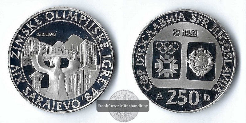  Jugoslawien,  250 Denar  1982  Olympische Winterspiele in Sarajevo  FM-Frankfurt  Feinsilber: 15,73g   
