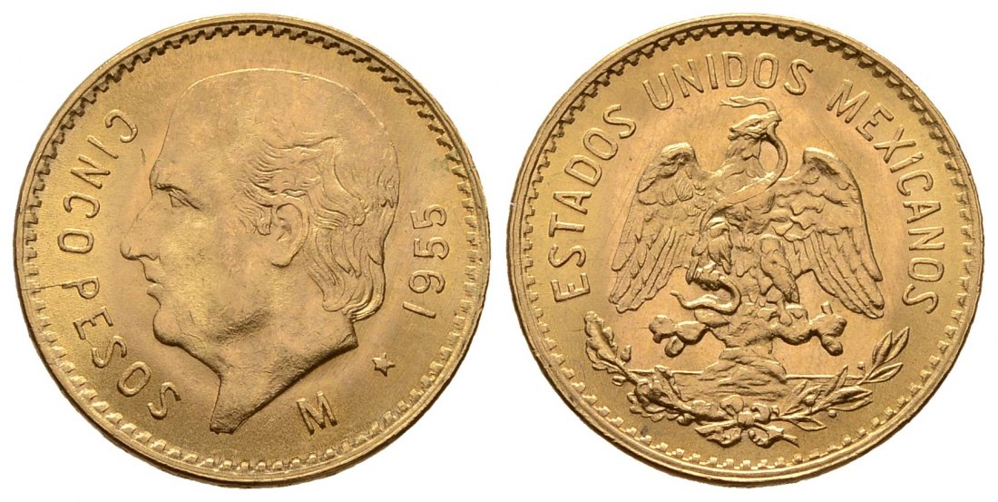 PEUS 4208 Mexiko 3,75 g Feingold. Miguel Hidalgo y Costilla 5 Pesos GOLD 1955 M Winzige Kratzer, Stempelglanz
