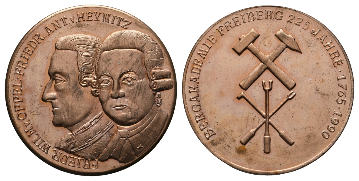  Freiberg; Bergbau-Medaille 1990; Kupfer, 32,31 g, Ø 40 mm   