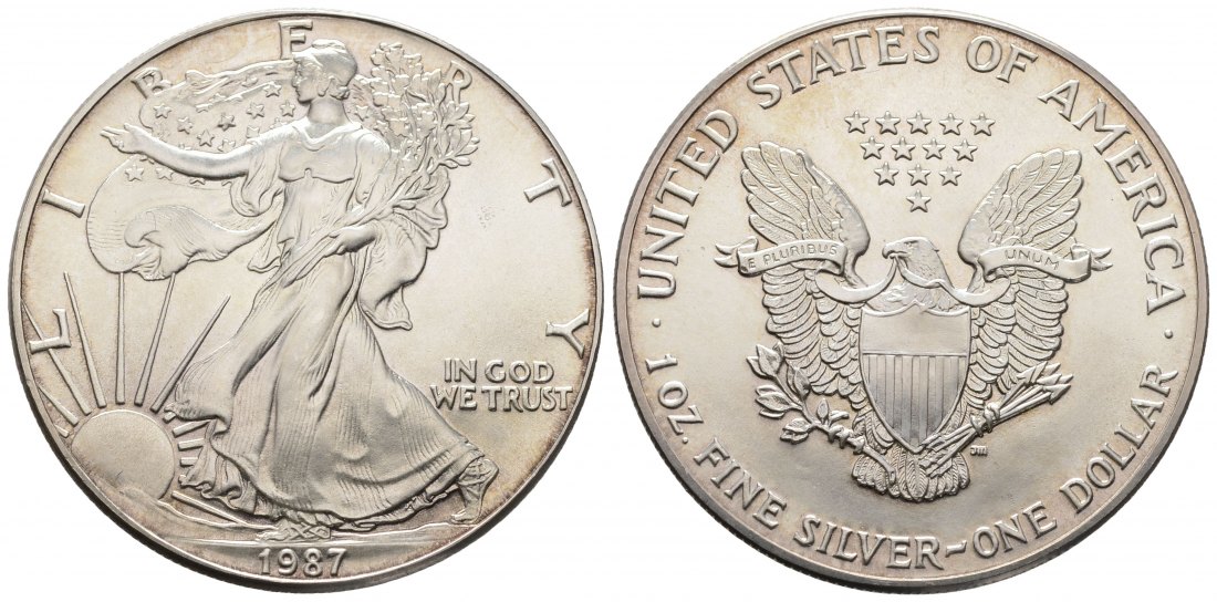 PEUS 4214 USA Insg. 31,1 g Feinsilber. American Eagle Dollar SILBER Unze 1987 Uncirculated