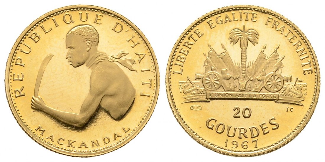 PEUS 4226 Haiti 3,55 g Feingold. 10. Jahrestag Revolution 20 Gourdes GOLD 1967 IC Impaired Proof