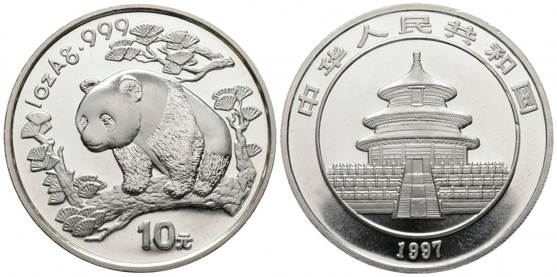 PEUS 4251 China 31,1 g Silber. Panda auf Baum 10 Yuan SILBER Unze 1997 Uncirculated