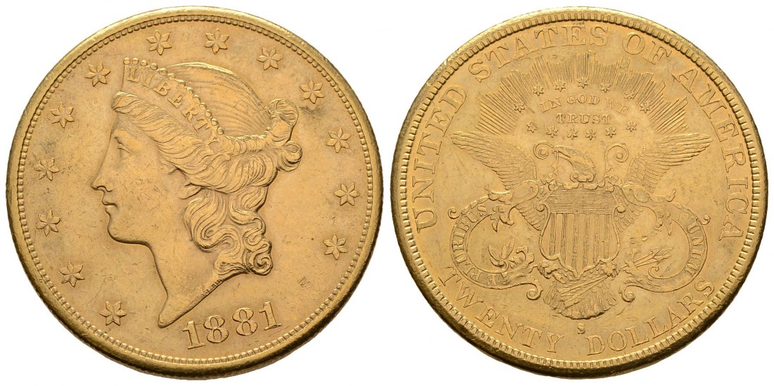 PEUS 4285 USA 30,1 g Feingold. Coronet Head 20 Dollars GOLD 1881 S Sehr schön