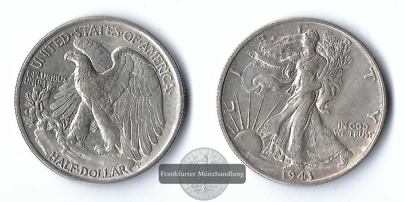  USA,  Half Dollar  1943  Walking Liberty FM-Frankfurt   Feinsilber: 11,25g   