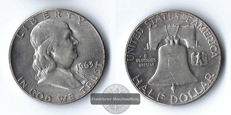  USA,  Half Dollar  1963   Franklin   FM-Frankfurt    Feinsilber: 11,25g   