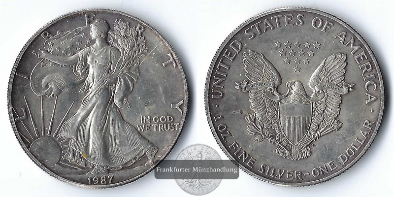  USA,  1 Dollar  1987  American Silver Eagle   FM-Frankfurt     Feinsilber: 31,10g   