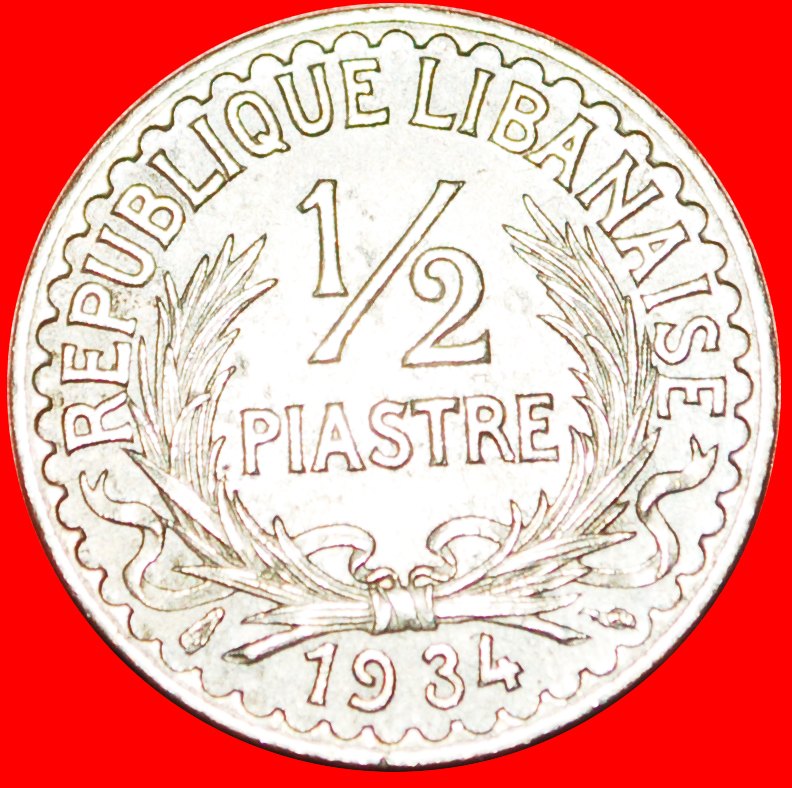  · FRANCE (1934-1936): LEBANON ★ 1/2 PIASTRE 1934 UNCOMMON! LOW START ★ NO RESERVE!   