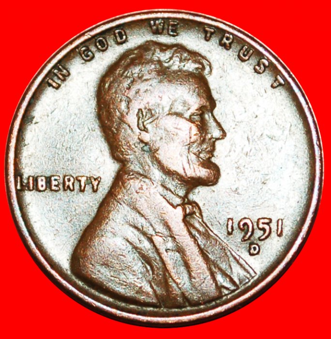  · WEIZEN PENNY (1909-1958): USA ★ 1 CENT 1951D! Lincoln (1809-1865) OHNE VORBEHALT!   