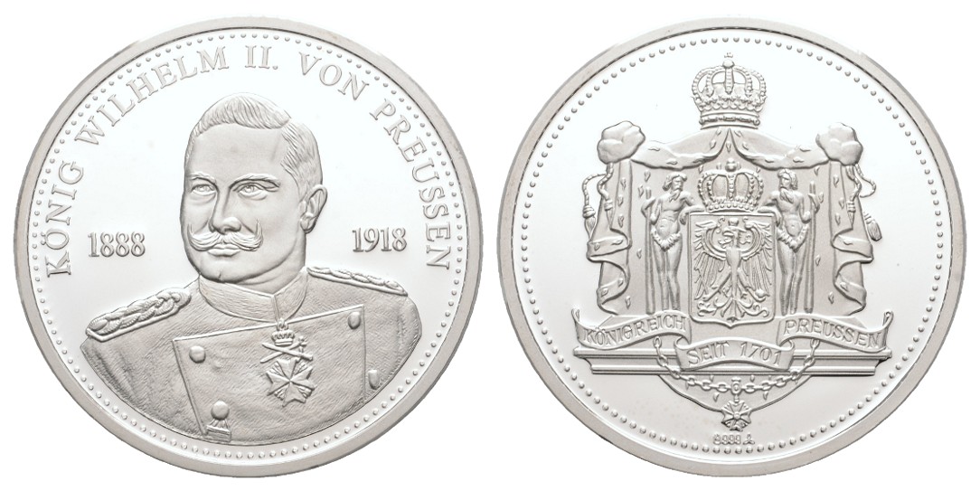  Linnartz Preussen Wilhelm II. Silbermedaille o.J. PP Gewicht: 19,9g/999er   